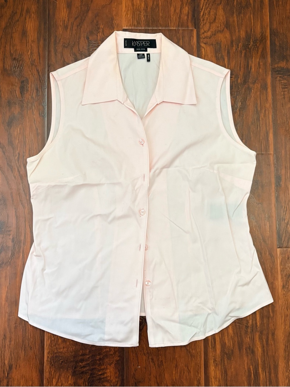 Kasper Petite 10P Pink Sleeveless Non-Iron Button Front Blouse